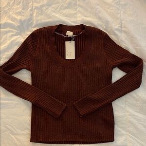 a new day Deep Brown Copper Ribbed Scoop Neck Sweater